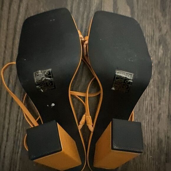 Public Desire Halley PU Strappy Block Heels Square Toe Glam Size 9 Orange - Picture 9 of 10